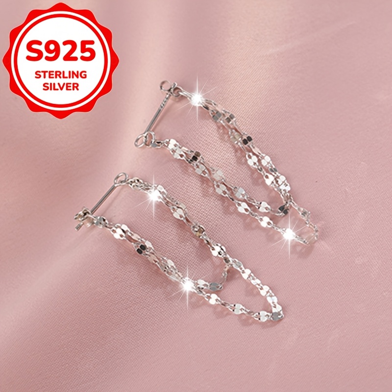 2pcs Women's S925 Silver Double Chain Tassel Earrings Set